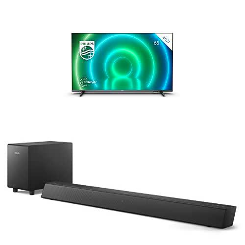 Philips 65PUS7906/12 Android TV LED 65 Pulgadas, Smart TV 4K con Ambilight + Barra de Sonido B5305/12 con Subwoofer Inalámbrico