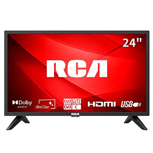 RCA 24 Pulgadas Televisión LED TV HD Ready Triple Sintonizador(DVB-T/T2-C-S/S2) Dolby Audio HDMI USB Conectar Fire TV Apple TV Monitor para PS5 Xbox Modelo Hotel Habitación pequeña Cocina Negro