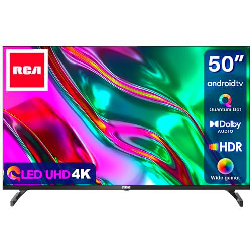 RCA RAQ50UN1 50 Pulgadas QLED Televisión Smart TV UHD 4K HDR Android TV Dolby Audio/Vision Youtube Netflix Prime Video DAZN Funciona con Google Assistant Triple Sintonizador WiFi Bluetooth HDMI Negro