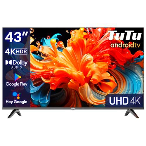 TuTu Smart TV 43 Pulgadas 4K UHD WiFi Bluetooth LED Android Televisor con Chromecast