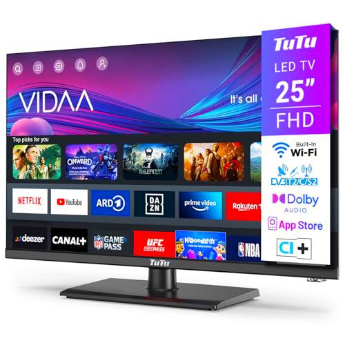 TuTu Smart TV 25 Pulgadas WiFi FHD Televisor con Peana Central