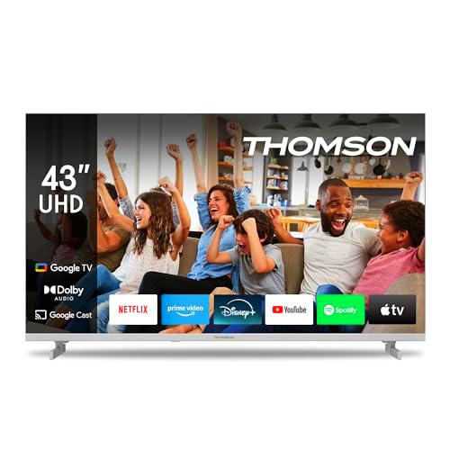 THOMSON 43 Pulgadas (109cm) Google TV 4K UHD Control de Voz Google Assistant Pies Laterales Modelo Blanco Smart TV