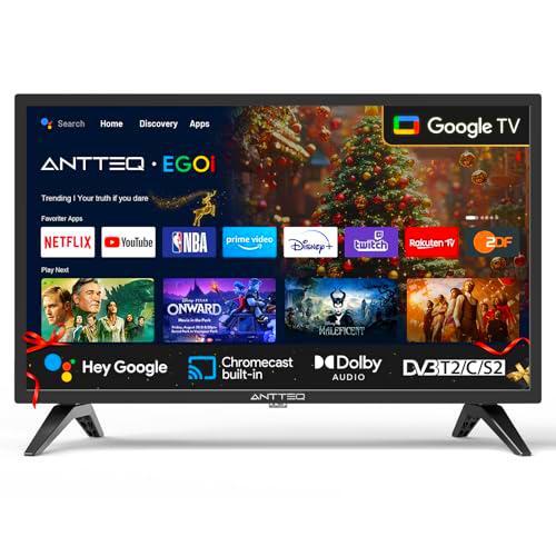 Antteq EGOi 24 Pulgadas Smart TV(Televisores 62cm) Compatible con Google App Store,Asistencia de Voz por Bluetooth de Google,Chromecast,Youtube/Netflix/Disney+/DAZN,2025,AG24F1DCU-3