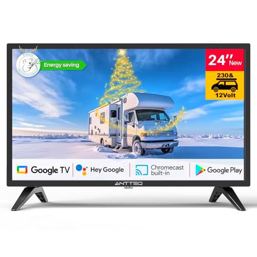 Antteq EGOi 24 Pulgadas Smart TV(Televisores 62cm) Compatible con Google App Store,Asistencia de Voz por Bluetooth de Google,Chromecast,televisión Camping 12v/230v,2025,G24-AH3CF1D