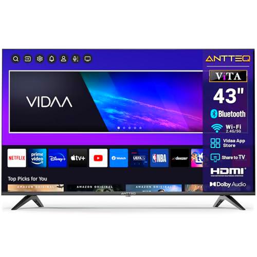 Antteq Vita Smart TV 43 Pulgadas,(Televisores 109cm),Dolby Audio,Mando a Distancia por Voz Bluetooth，App Store,Share to TV,Netflix/Youtube/Pluto TV,WiFi,Modelo 2025,V43-AF3Q1-BT